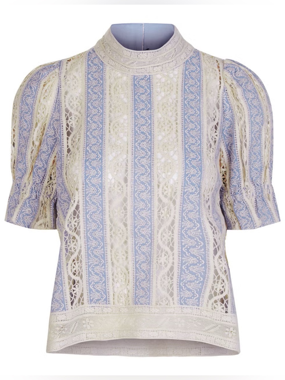 Sea New York Chambray & Ivory Crochet Lace Puff Sleeve Blouse
